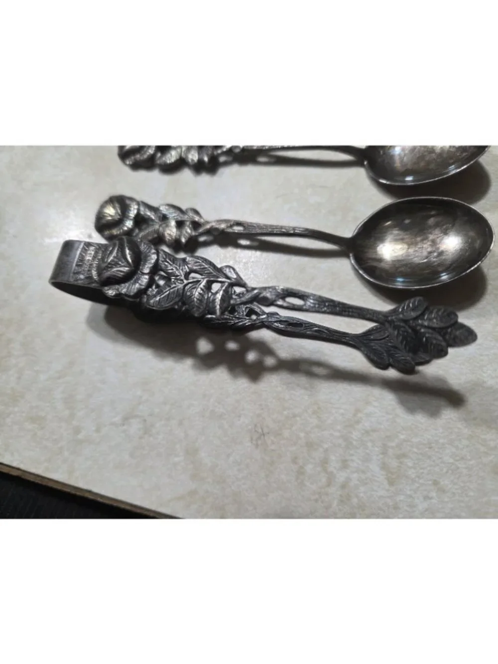 Set 6 Antiko 100 Hildesheimer Rose Collectable Spoons with Sugar Tongs Vintage